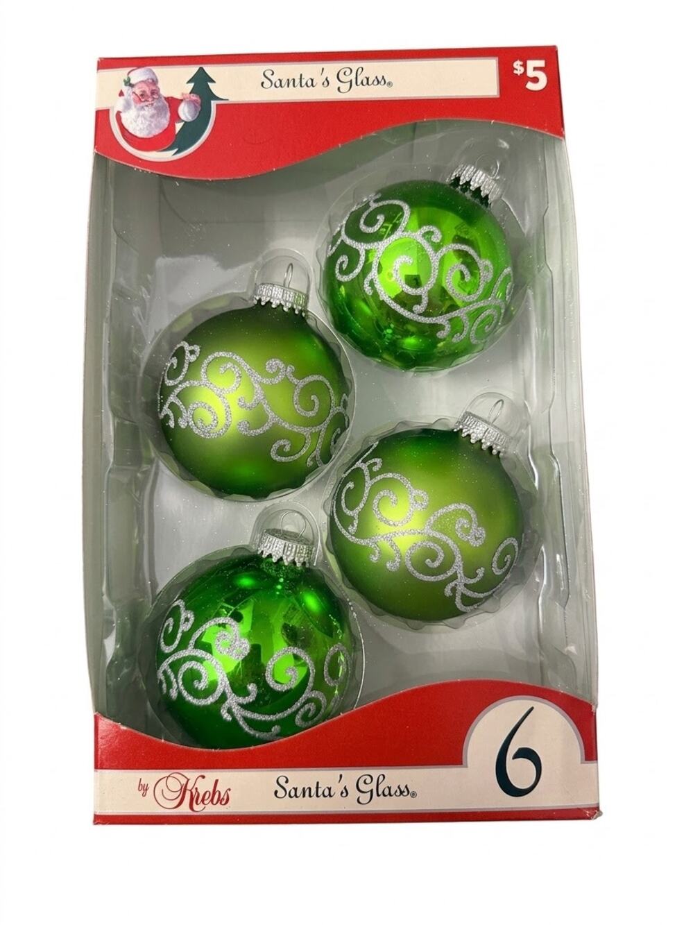 Christmas By Krebs Santa's Glass Lime Green Glass Ball Ornaments Silver Filigree